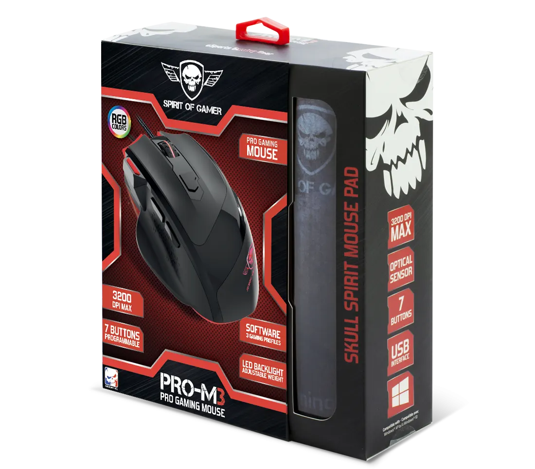 Spirit of Gamer PRO-M3 Gaming Mouse, Wired, 3200 DPI, Black, S-PM3