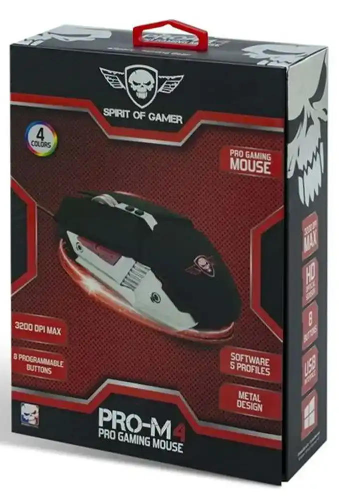 Spirit of Gamer PRO-M4 Gaming Mouse, Wired, 3200 DPI, Black, S-PM4