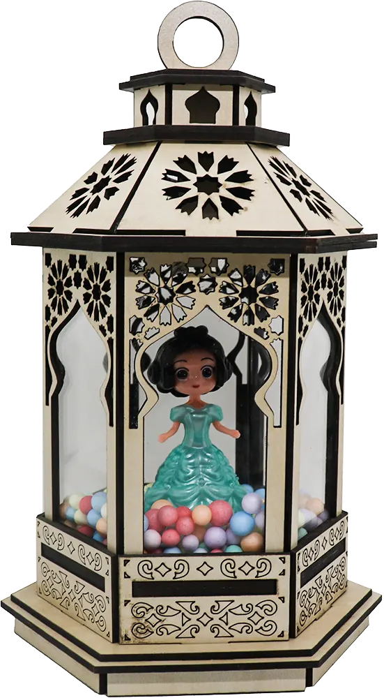 فانوس مضيئ خشب ارابيسك وسط  شكل عروسة بني -10586