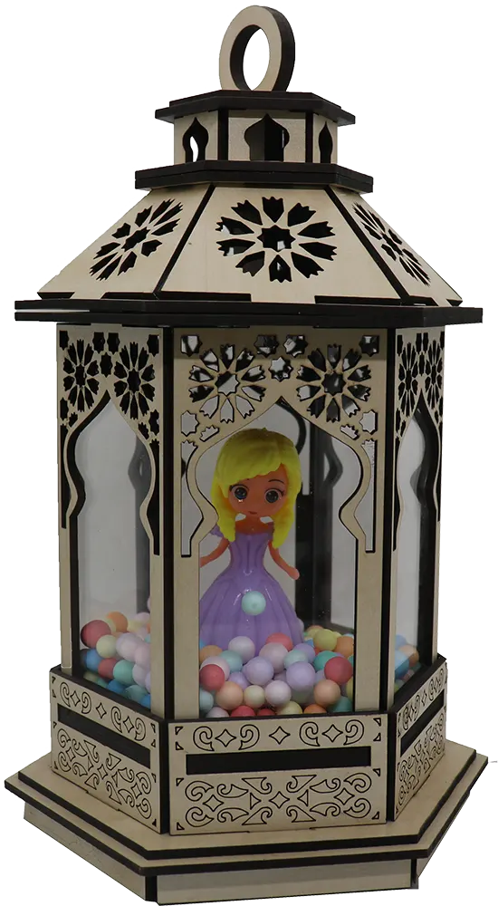 فانوس مضيئ خشب ارابيسك وسط  شكل عروسة بني -10586