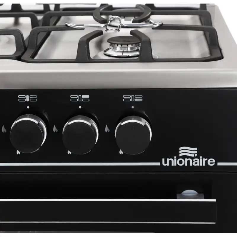 Unionaire i-Cook gas cooker, 90 x 60 cm, 5 burners, full safety, digital screen, distribution and cooling fan, black, C69SS-GC-511-0CSH-2W-AL