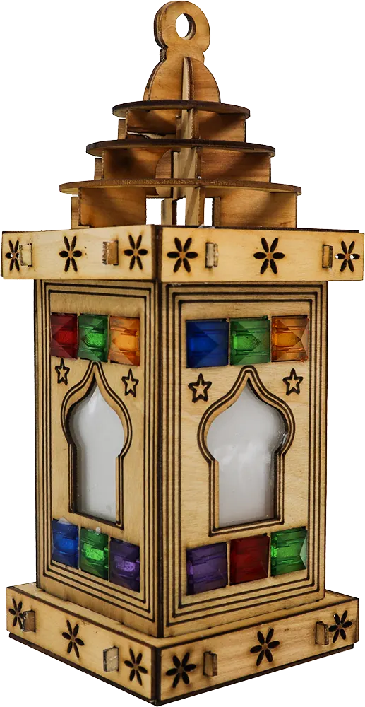 فانوس، مضيء، خشب × خرز، بيج، KM-04