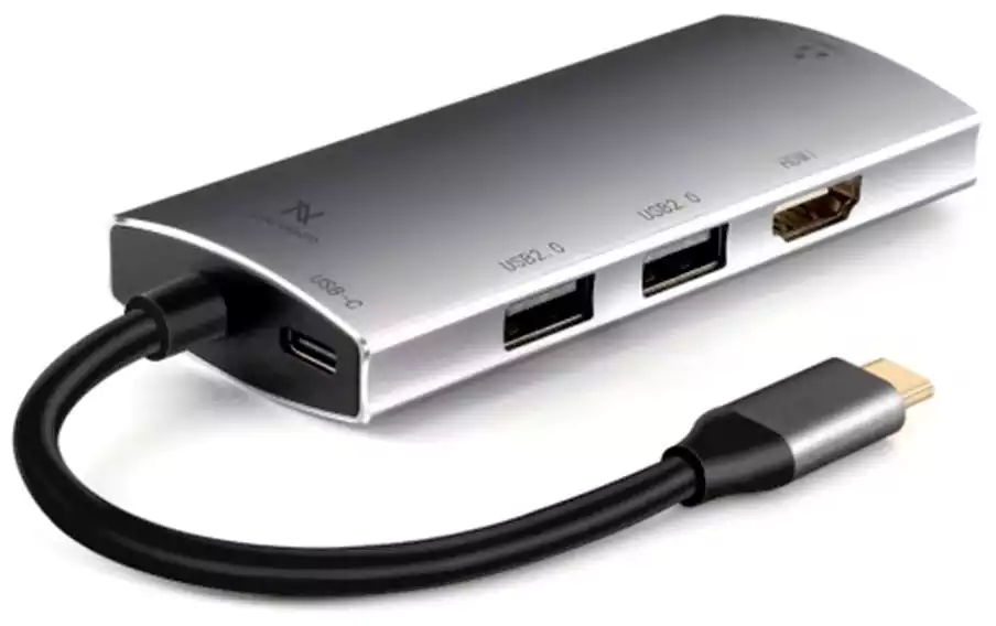 لافينتو Type-C US016 كابل 5 في 1 - 2 يو أس بي 2.0 HDMI 4K RJ45 قوة 87 وات بمخرج PD