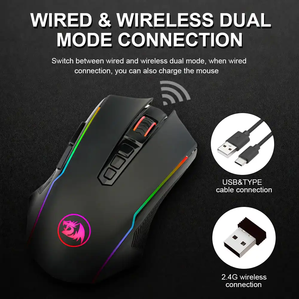 ماوس سلكي ولاسلكي  ريدراجون ، 1.8  متر، 8000 DPI، أسود، M910-KS