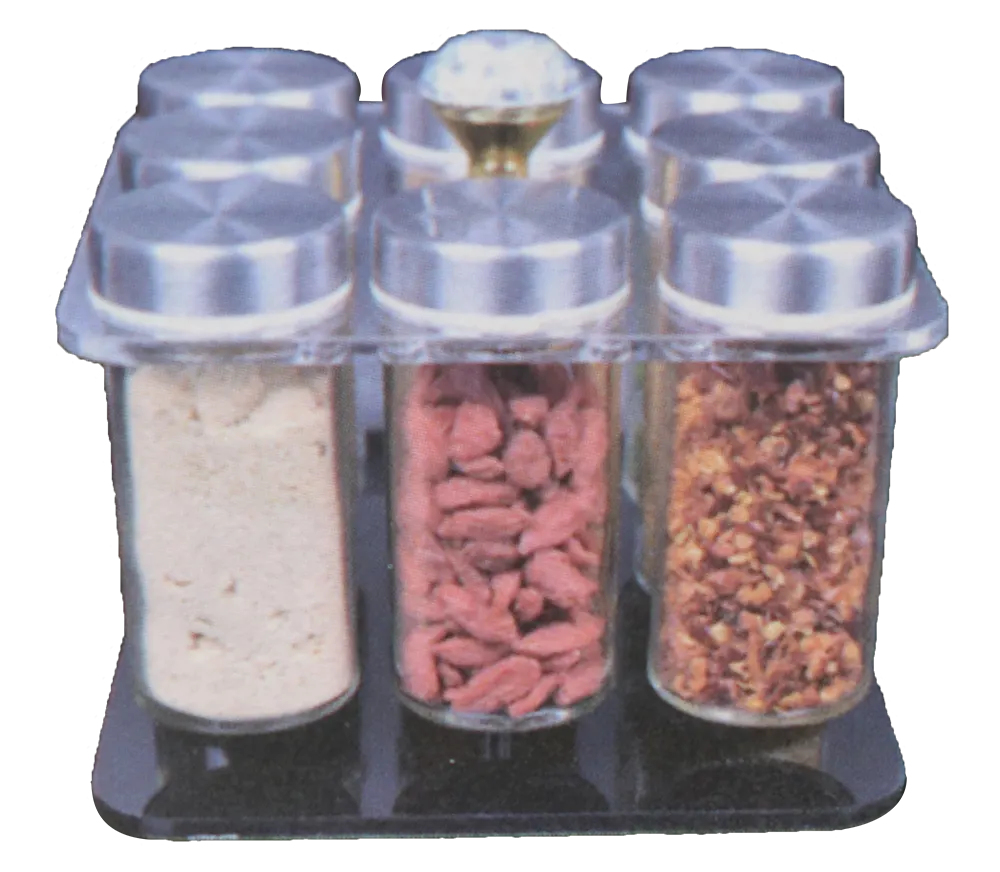 طقم توابل مكون من 8 قطع كريستاله مع حامل دوار- شفاف