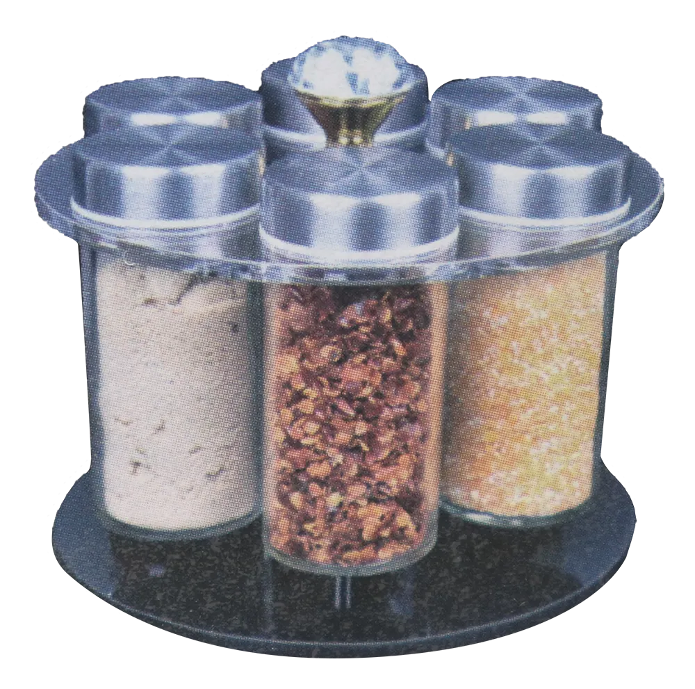 طقم توابل مكون من 6 قطع كريستالي مع حامل دوار- شفاف