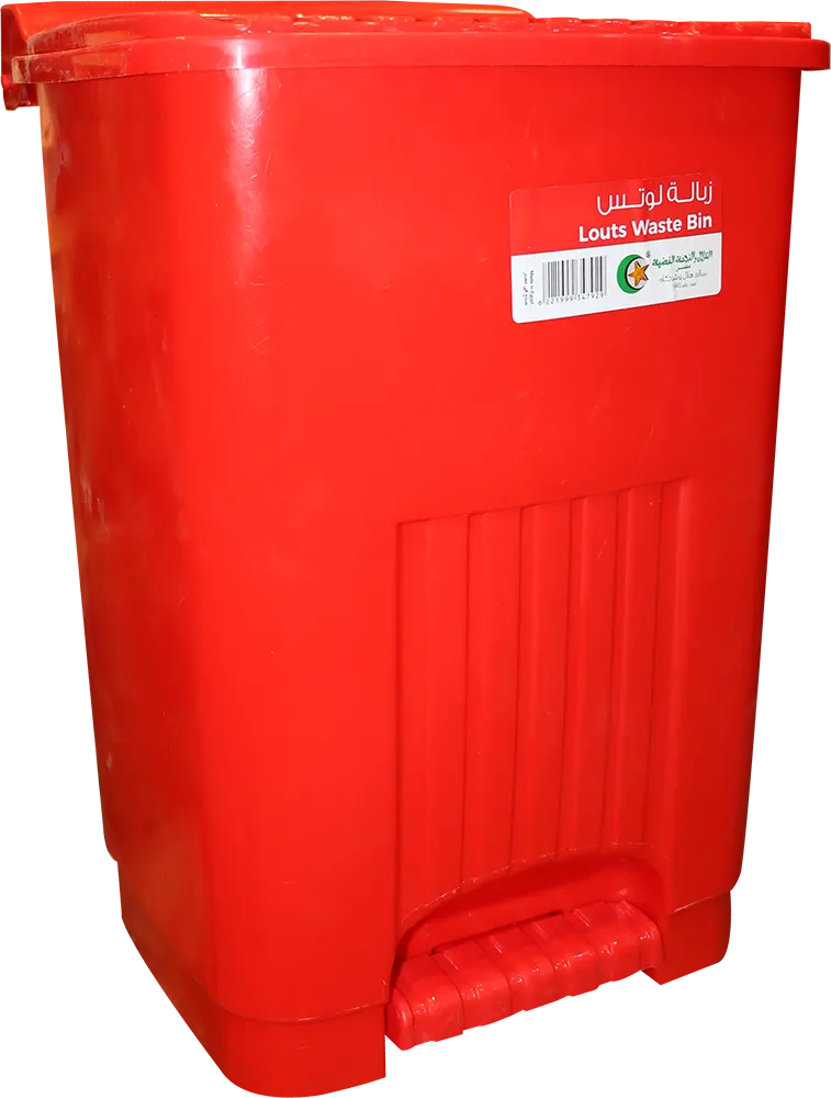سلة قمامة بلاستيك من الهلال والنجمة ، بتصميم مربع ، سادة ، أحمر