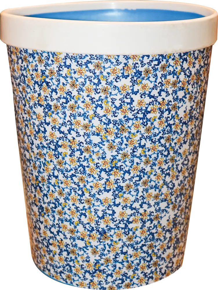 سلة قمامة بلاستيك بالم من الهلال والنجمة بتصميم مزخرف دائري - أبيض و أزرق