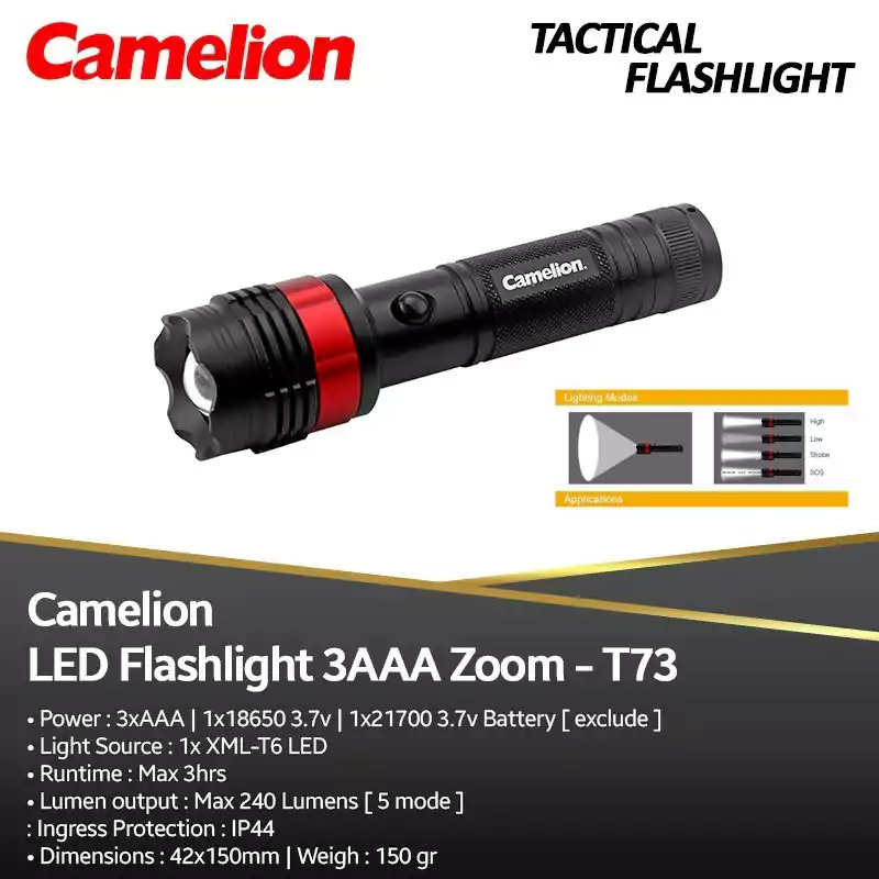 Cameleon Manual Flashlight, LED Bulb, White Light, Black, T73