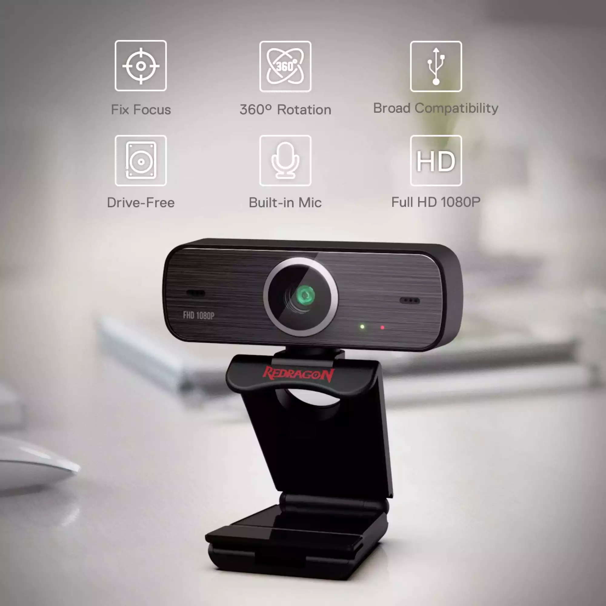 كاميرا ويب قابلة للدوران 360 درجة بميكروفون مزدوج مدمج ومنفذ USB 2 للسكايب والكمبيوتر هيتمان من ريدراجون GW800