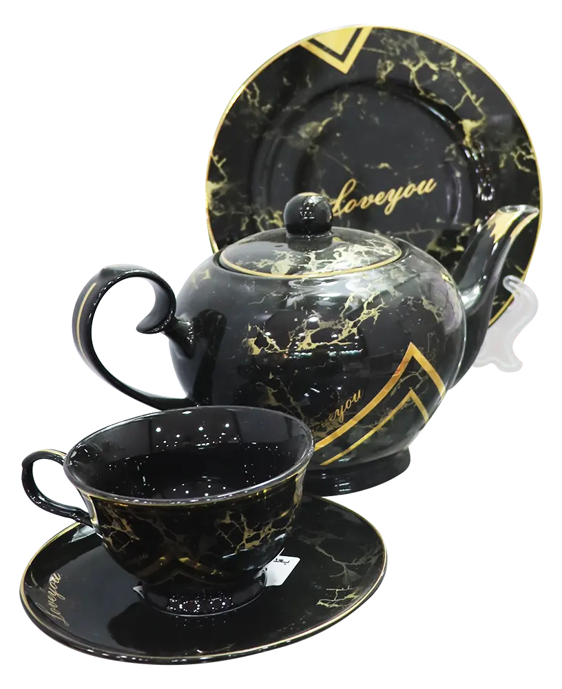 طقم سفرة من دريم لوتس دائري 60 قطعة فتحي محمود خط ليزر مدهب - أسود