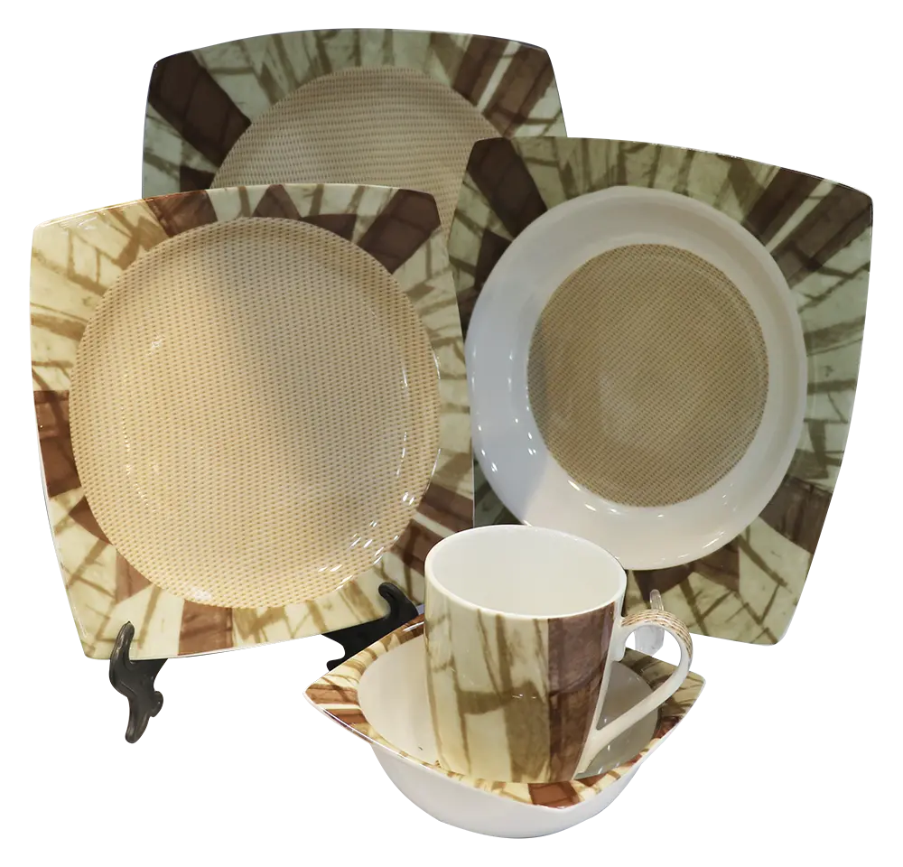 طقم عشاء بورسلين لوتس 33  قطعة مخطط - بني وبيج