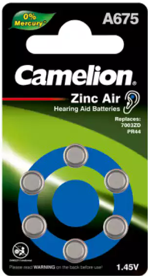 Camelion A675 Zinc Air Batteries, 1.45 V, 1 Battery