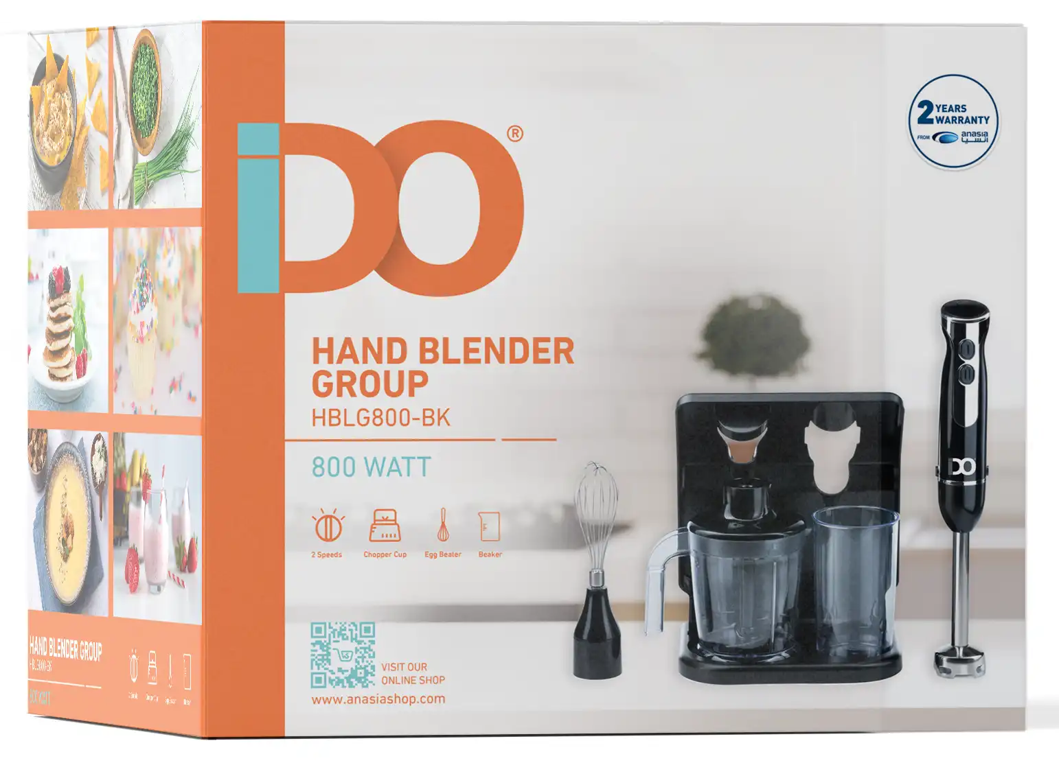 IDO Hand Blender  With Stand, 800 Watt, 600Ml, With Whisk And Chopper, Black HBLG800-BK