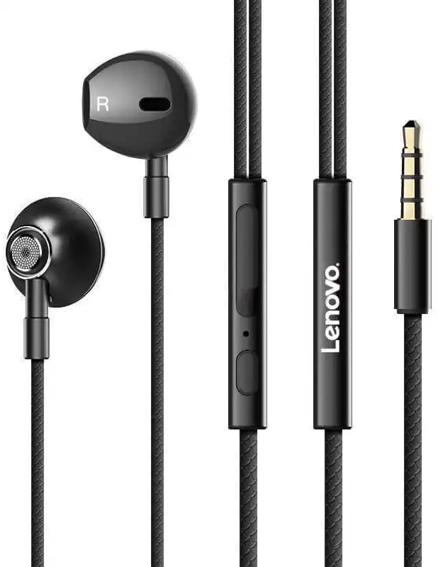 سماعة أذن سلكية  لينوفو، صوت واضح، ميكروفون عازل للضوضاء، أسود ،HF140