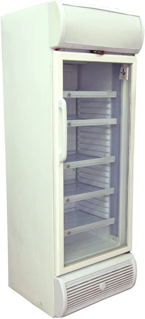 Alaska upright refrigerator, defrost, 250 liters, glass door, white, VC270