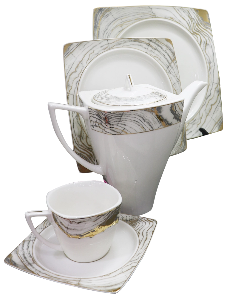 طقم صيني الأندلس ورليد، تركي، 62 قطعة، نقشة خطوط متعددة الألوان