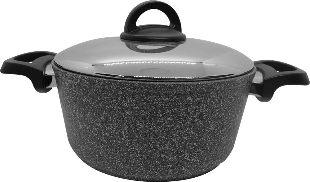 Aboud Cookin Granite Cooking Pot with Stainless Lid, Size 22, Gray