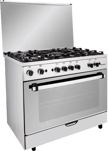 Fresh Hi Cast Gas Cooker, 90 x 60 cm, 5 Copper Burners, Oven Fan, Stainless Steel, Silver