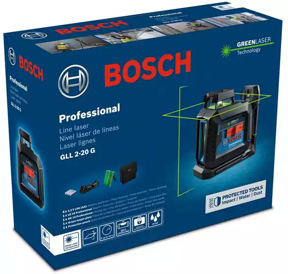 Bosch Linear Laser Level, 5 Lines, 1.5mm, 15m, GLL 2-20 G PROFESSIONAL