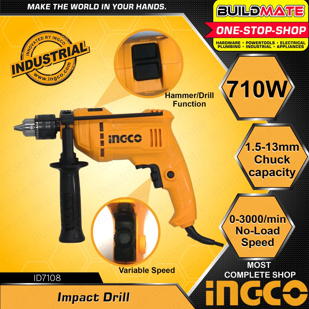 INGCO Drill, 710 Watt, Impact Driver, 13 mm, ID7108
