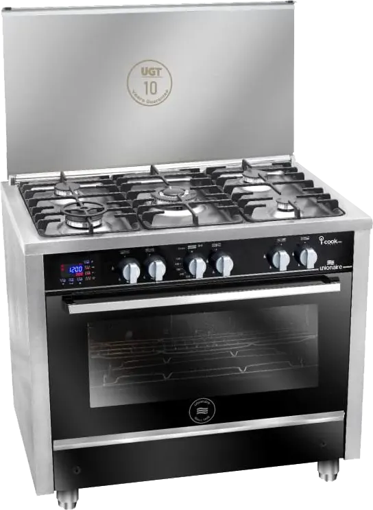 Unionaire i-Cook Pro Plus Smart Cooker, 60 x 90 cm, 5 Burners, Full Safety, Digital Display, Fan, Black x Silver, C69SS.2GC-511-ITSFP-N15-AL