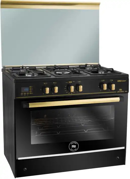 Unionaire ORO Gas Cooker, 90 x 60 cm, 5 Burners, Full Safety, Digital Display, Fan, Black x Gold C6090EB-GC-511-IDSF-ORO-S-2W-AL