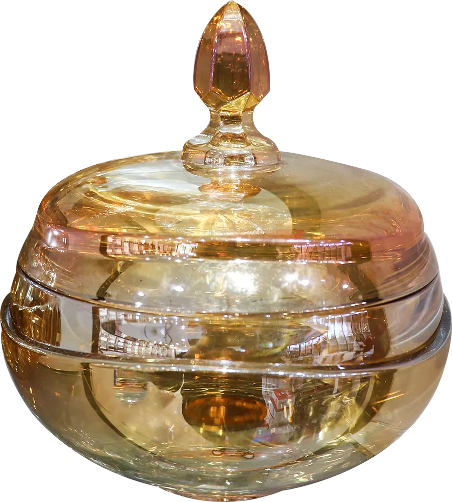 بونبونيرة زجاج بيضاوي بغطاء زجاج - عسلي