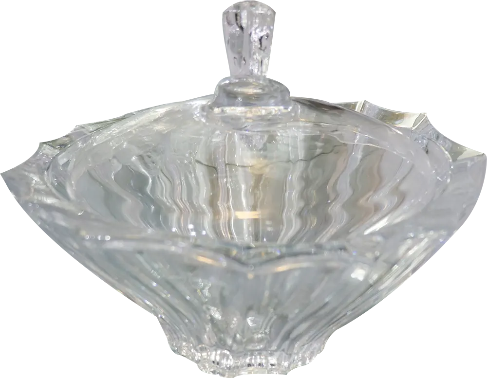 Ribbed glass bonbonniere with glass cover - transparent