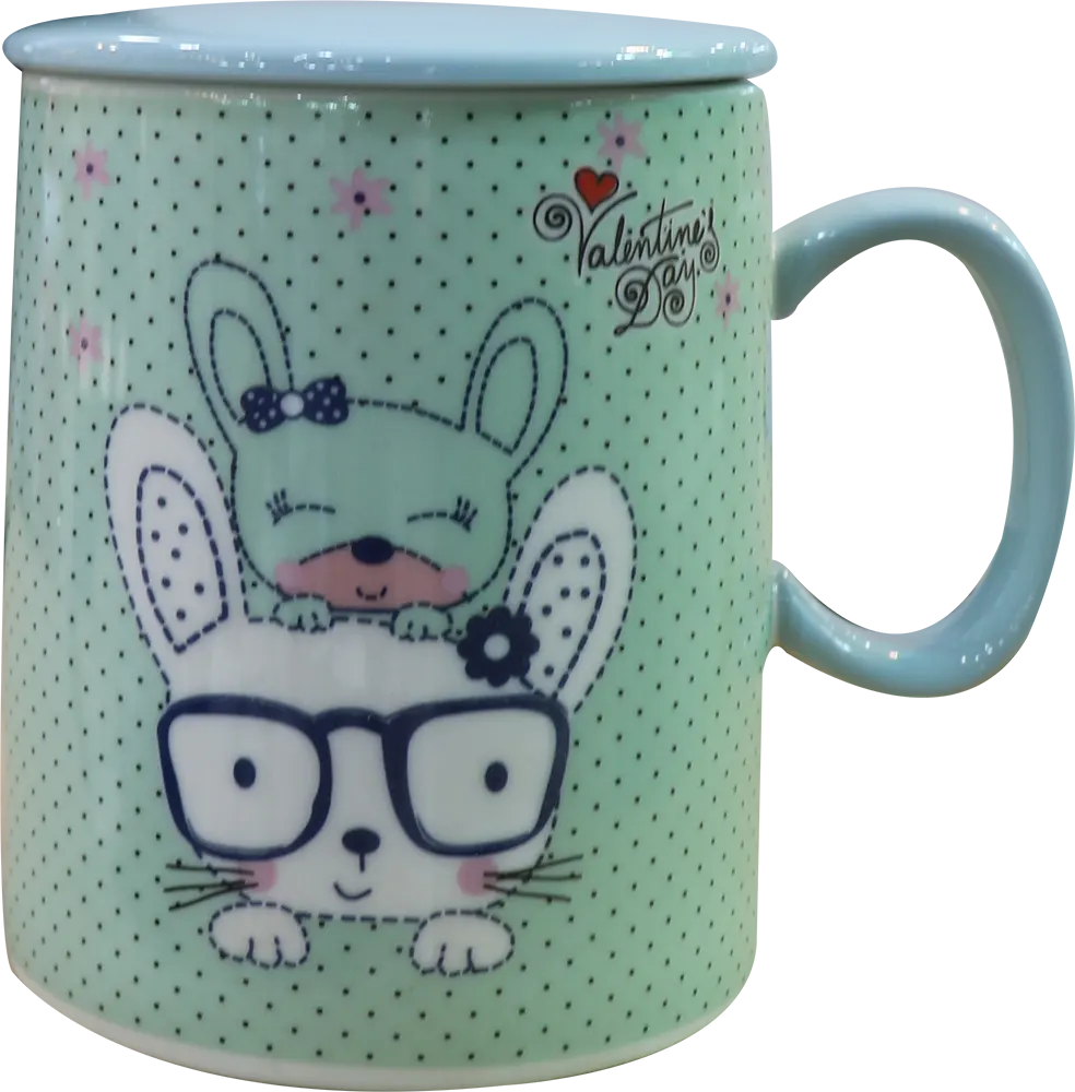 mug set with cover Porcelain large size, circular design, multiple colors