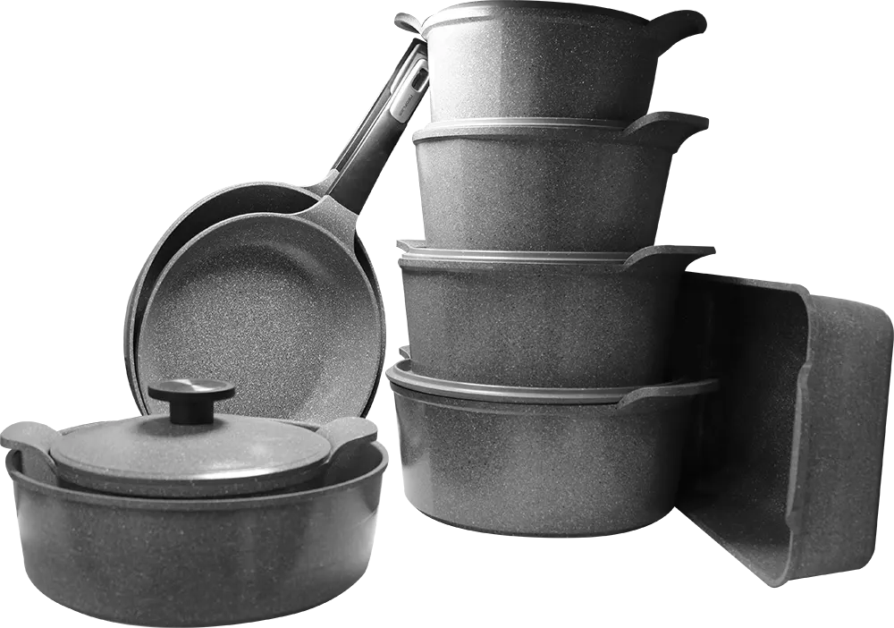 طقم حلل جرانيت من نيو فلام  14 قطعة مضلع ،رصاصي