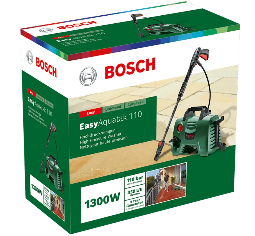 Bosch Easy Aquatak 110 High Pressure Washer, 110 Bar, 1300 Watt, Green