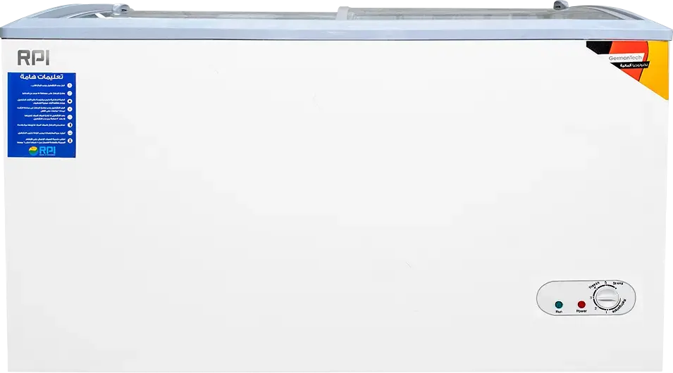 ديب فريزر عرض أفقي رويال بالاس، باب زجاج جرار، أبيض، BD500
