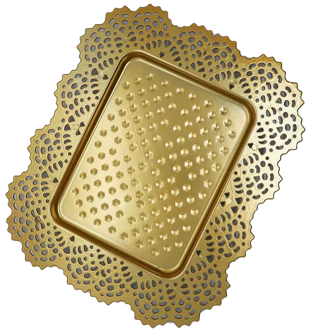 صينية مربعة للديكور مزخرفة  من البلاستيك مقاس 25x 30  ، متعددة الاستخدامات ،ذهبي