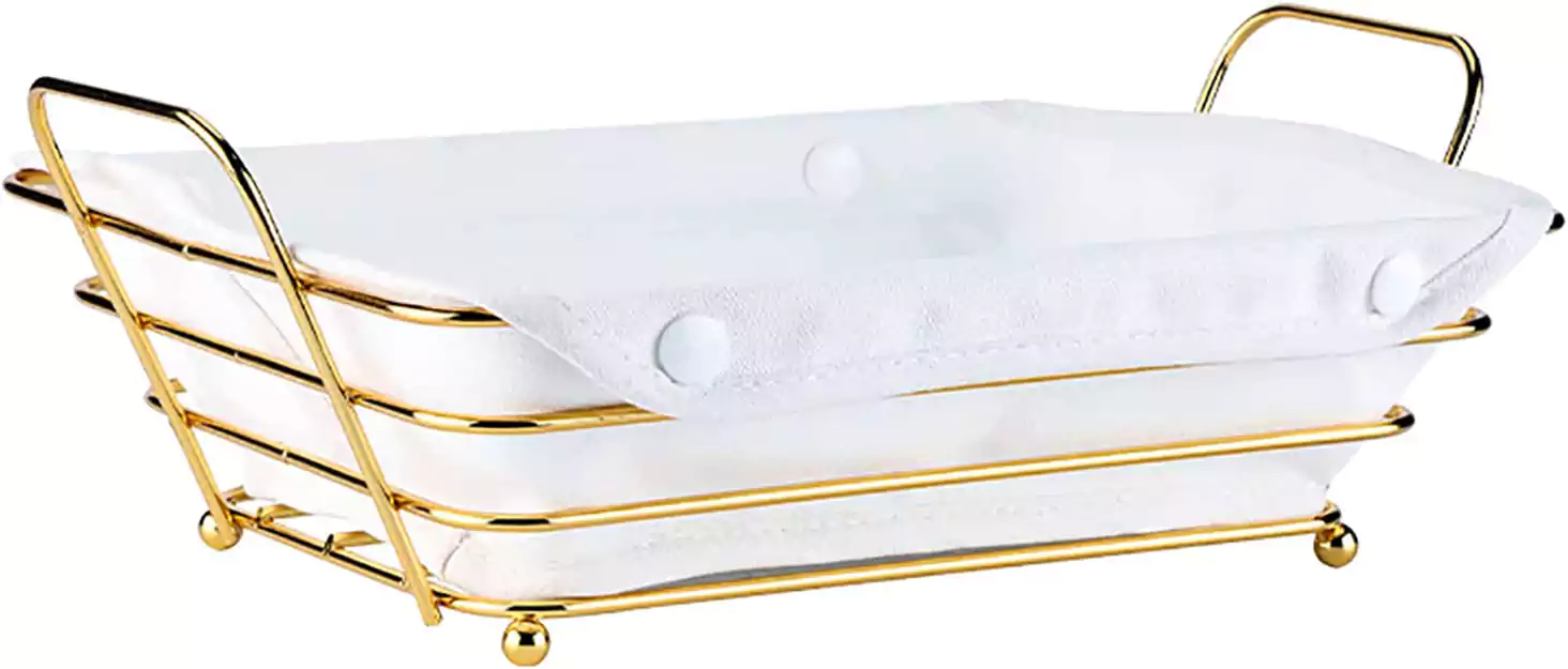 عياشة مربعة لتقديم الخبز من المعدن الذهبي والقماش