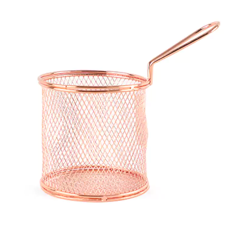 potato carrier Round metal with handle, rose gold