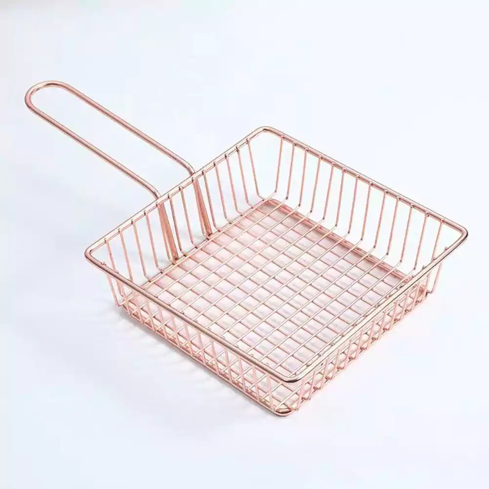 potato carrier Square metal with handle, rose gold