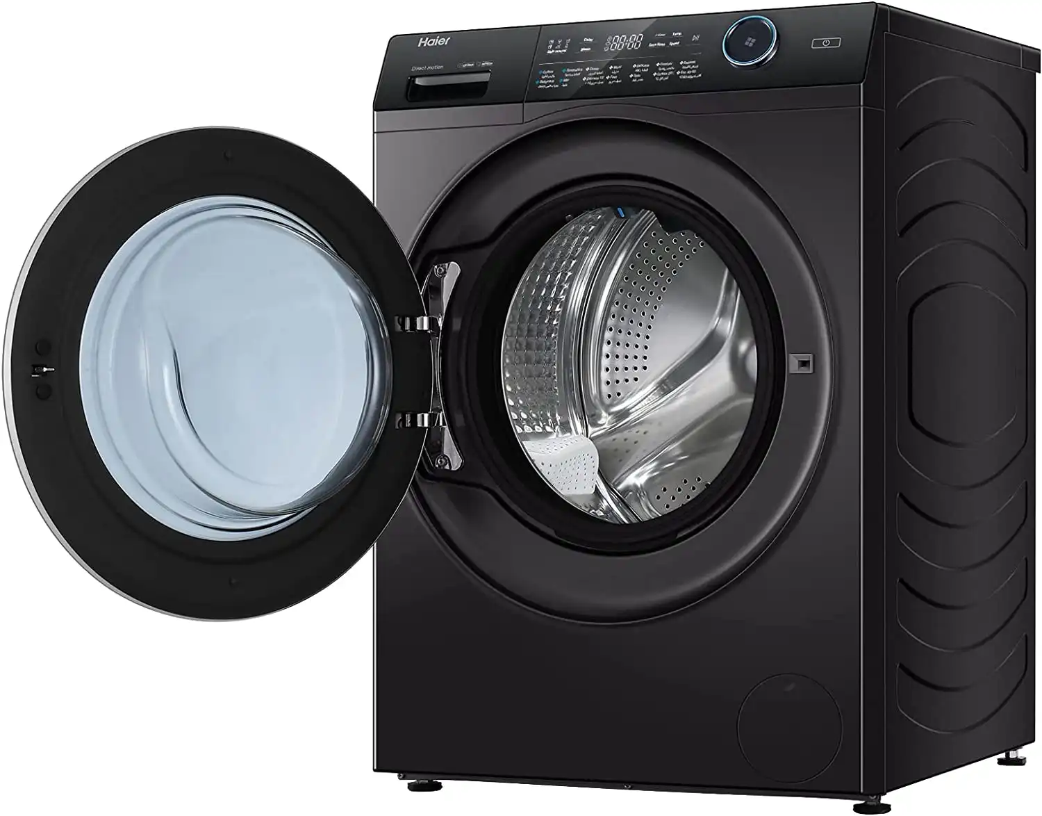 Haier Fully Automatic Washing Machine, Front Loading, 12 KG, Inverter, Steam, Silver with Black Frame, HW120-B14979S8