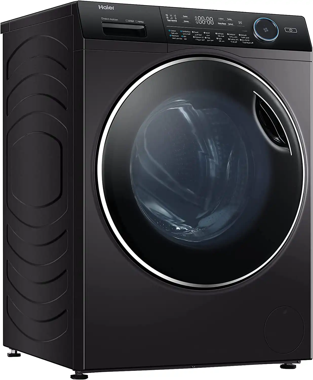 Haier Fully Automatic Washing Machine, Front Loading, 12 KG, Inverter, Steam, Silver with Black Frame, HW120-B14979S8