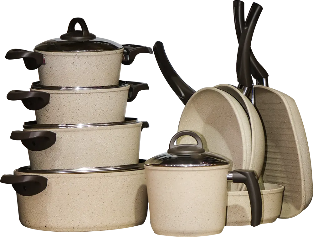 طقم أواني طهي جرانيت كوكين متعدد الاستخدامات + لبانة، 14 قطع ،بيج