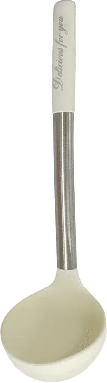 Silicone serving ladle with stainless handle - white