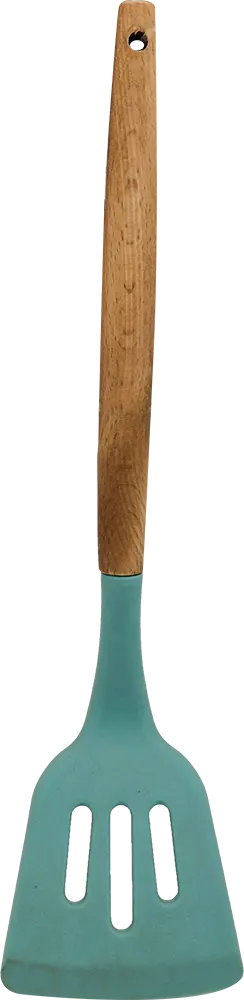 Silicone Serving Ladle with Wooden Handle - green