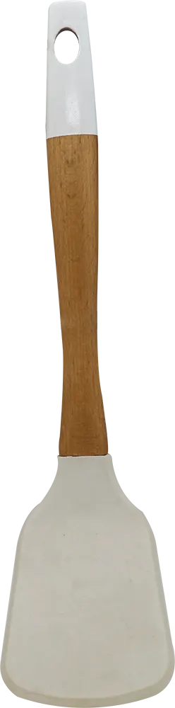 مغرفة تقديم طعام سيليكون بيد خشب - أبيض