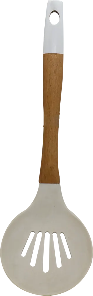 Silicone food cutter with wooden handle - white