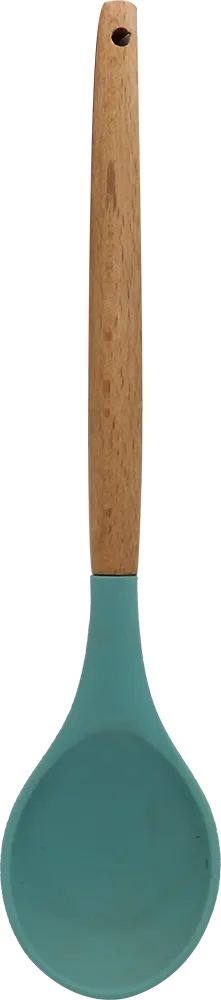 مغرفة طعام سيلكون بيد خشب شكل بيضاوي - أخضر