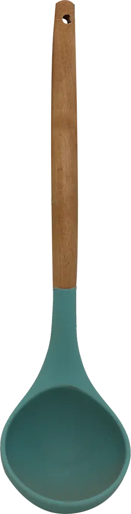 مغرفة طعام سيلكون بيد خشب شكل دائري - أخضر