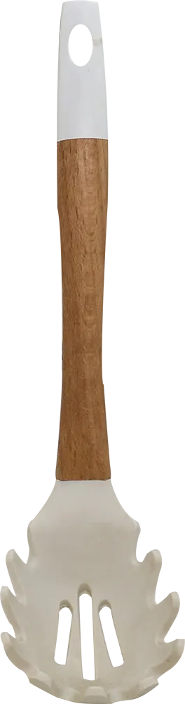 Silicone pasta ladle with wooden handle - white