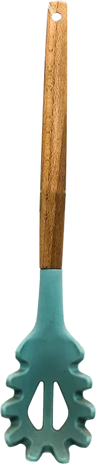 Silicone pasta ladle with wooden handle - green