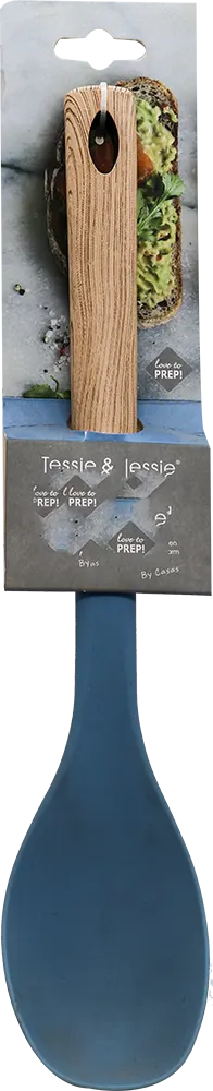 مغرفة طعام سيلكون بيد خشب شكل بيضاوي - أزرق