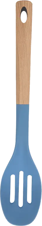 Silicone Food Scoop with Oval Shape Wood Handle - Blue